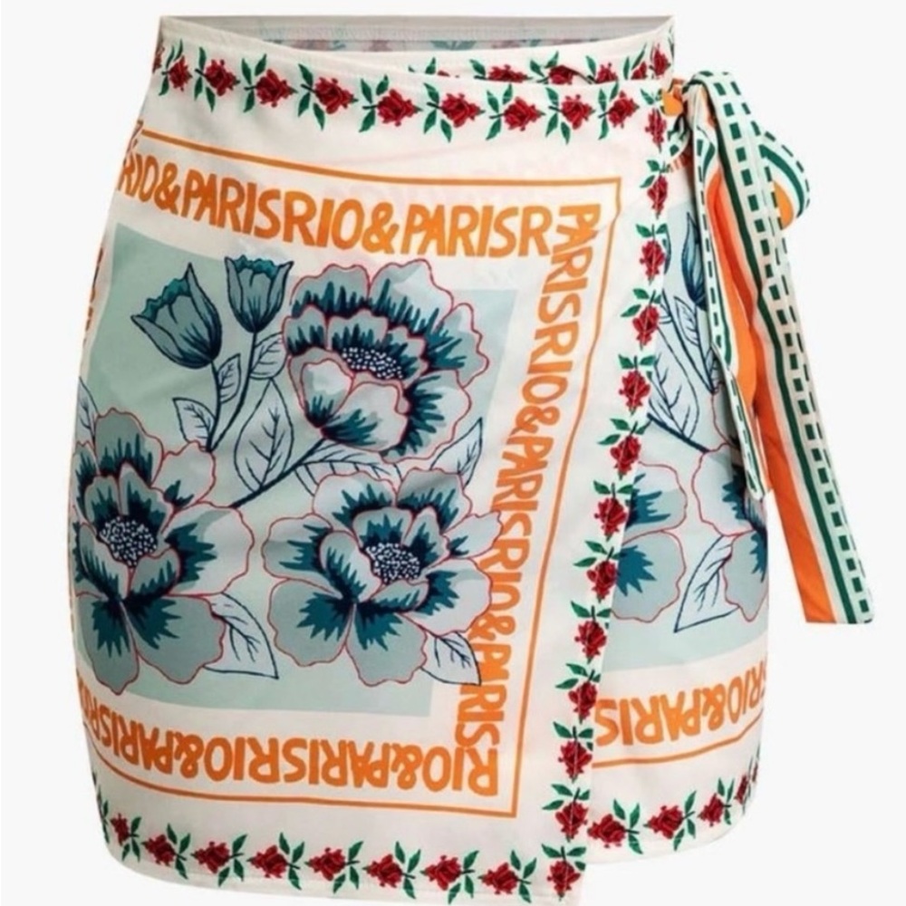 Commense Vacation Assymmetrical Wrap Skirt with Paris Print